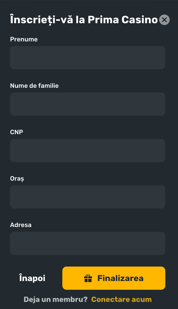 Pasul 2 pentru înregistrare Prima casino.