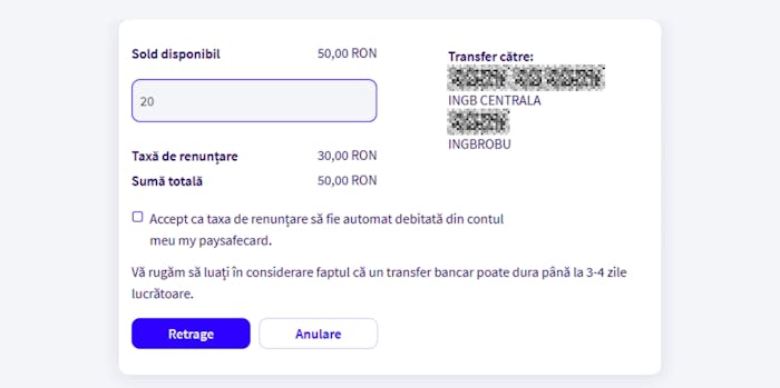 paysafecard retragere taxe