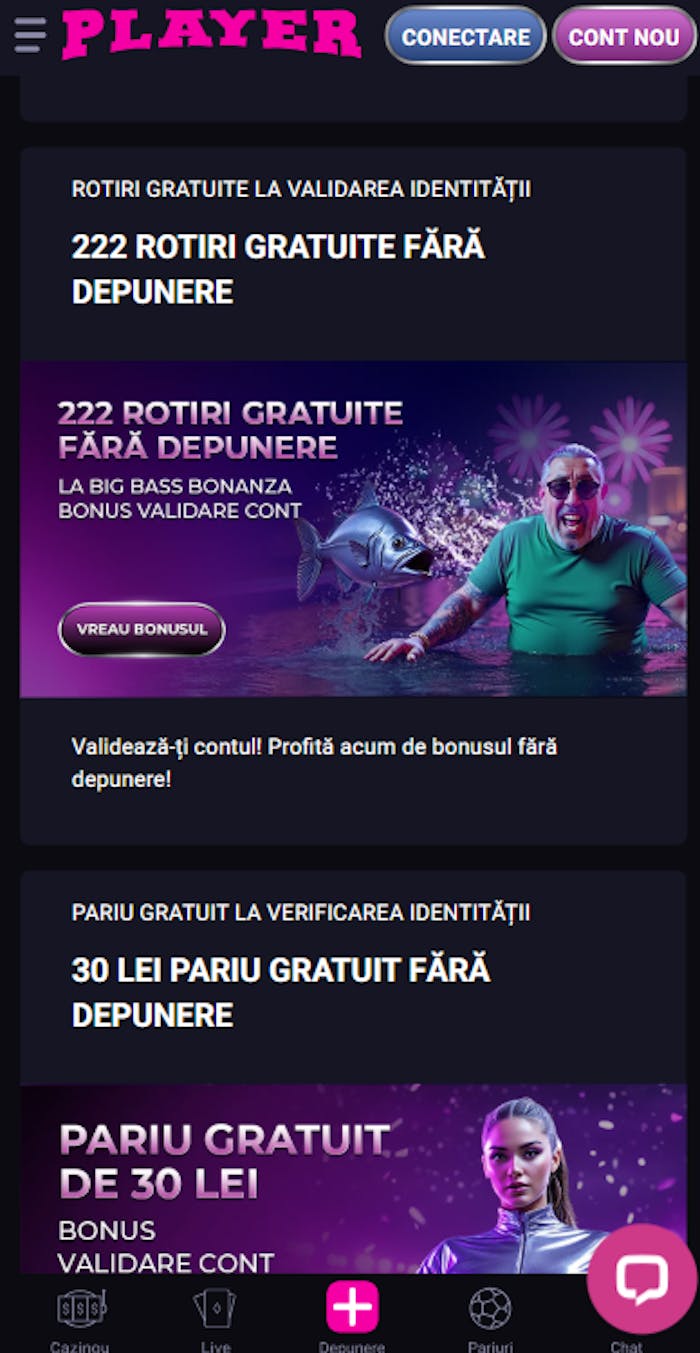 Prima ofertă de 222 rotiri la vlalidare pe care o activezi cu un cod bonus Player.