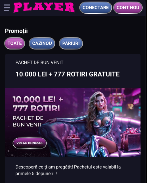 Până la 10.000 RON în oferta de bun venit Player casino.