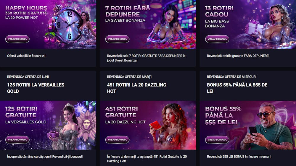 Exemple de promoții Player generale pe care le poți activa doar dacă ai contul validat.