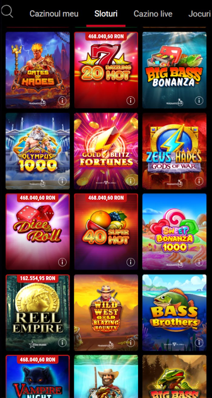Exemplu cu selecția de jocuri de la Pokerstars casino RO valabilă azi.