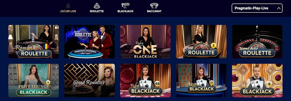 Jocuri de live casino oferite de Pragmatic Play.