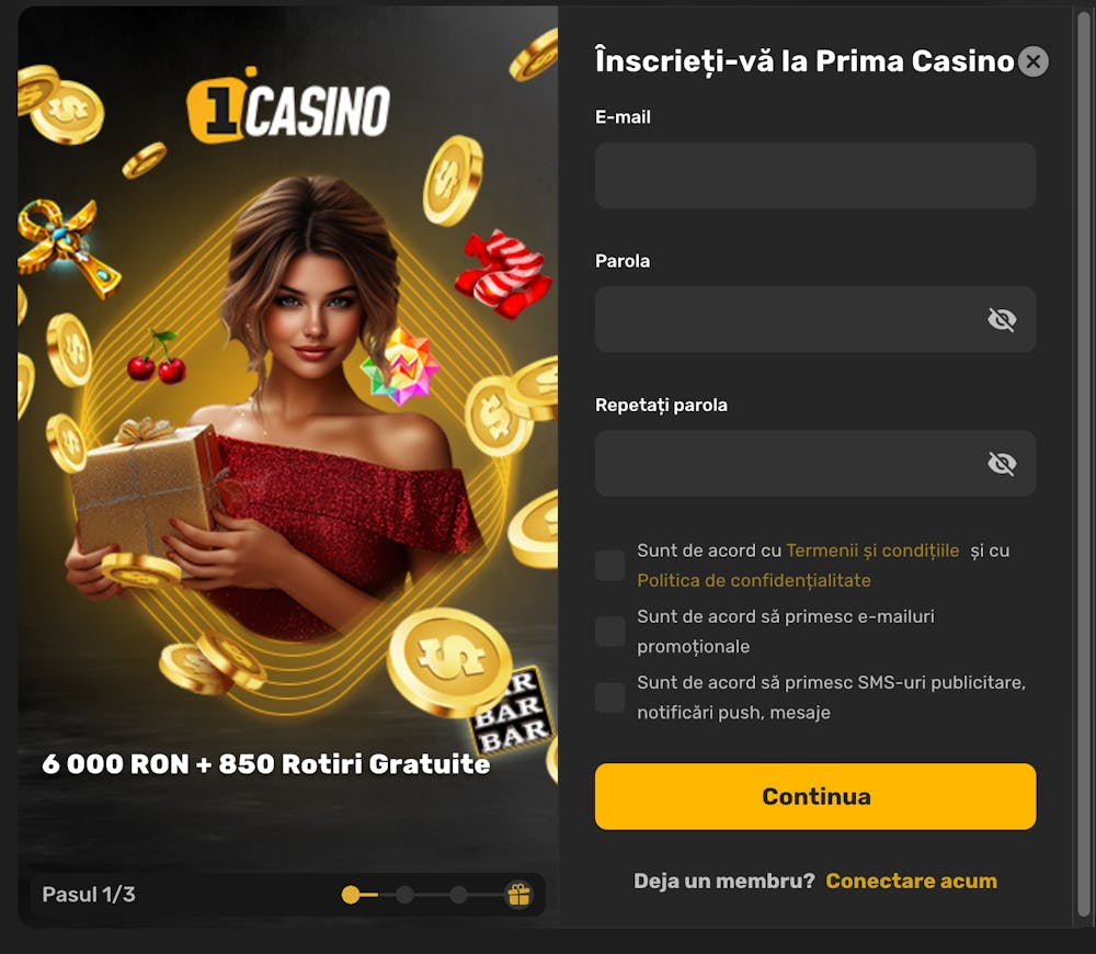 Primul pas pentru înregistrarea la Prima Casino.