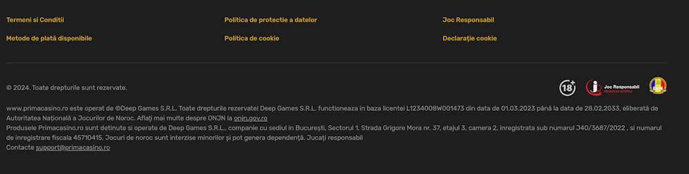 În subsolul paginii Prima Casino găsești mai multe linkuri utile.