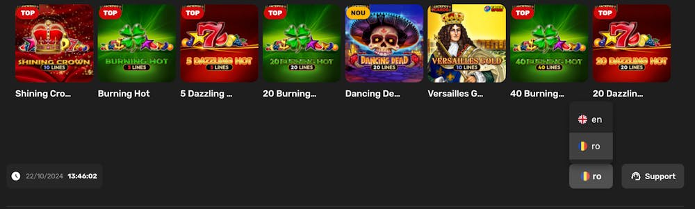 Poți modifica limba din subsolul paginii Prima Casino Romania.