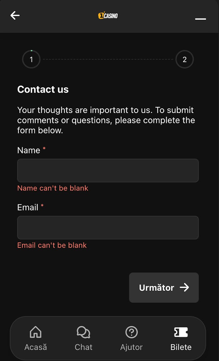 Formular de contact la Prima Casino.