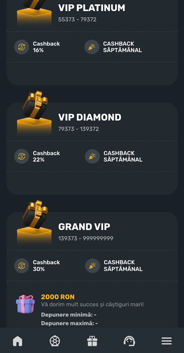Cele mai înalte nivele VIP Prima Casino.