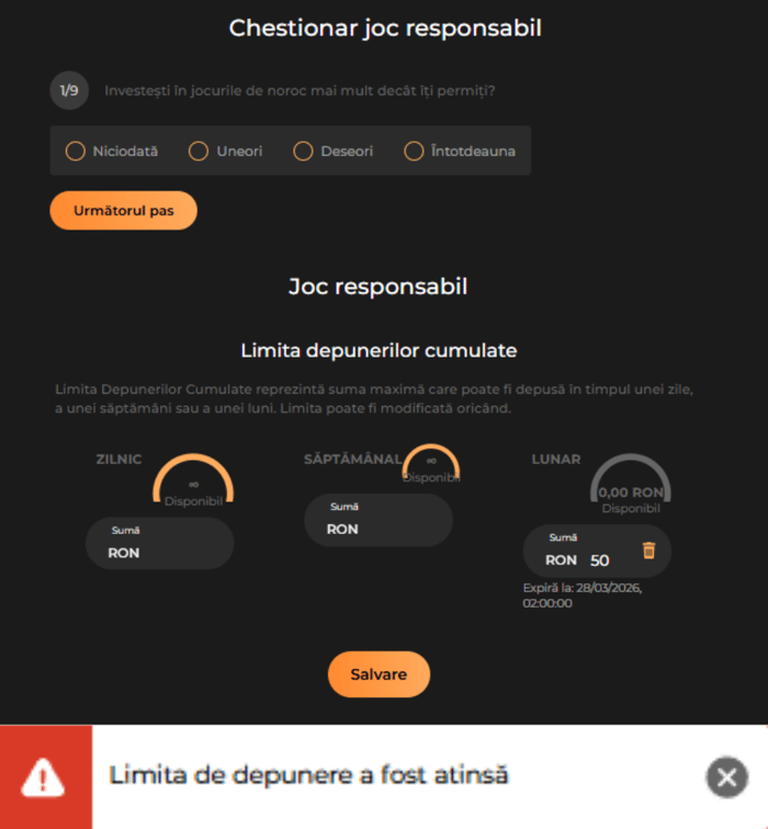 Chestionar Joc Responsabil Princess Casino