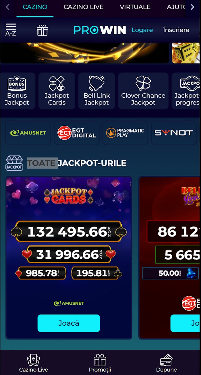 Păcănele cu jackpot la Prowin casino.