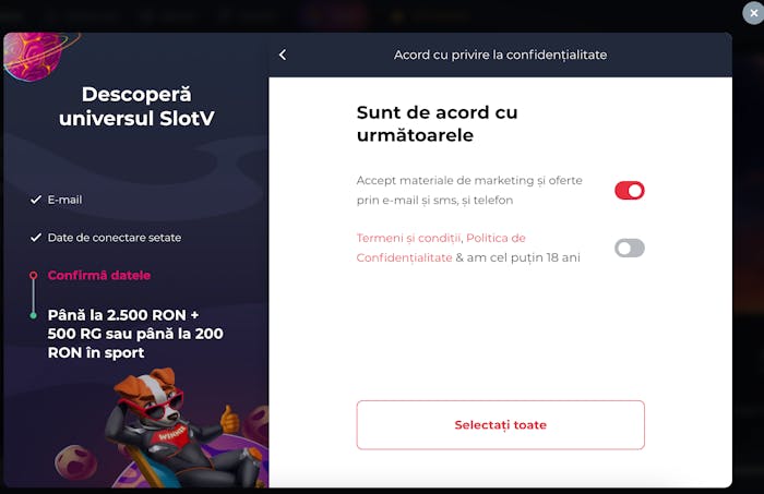 SlotV casino înregistrare
