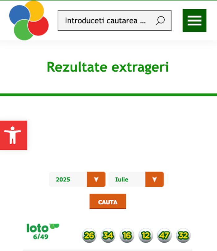 Pagina cu rezultate Loto România.