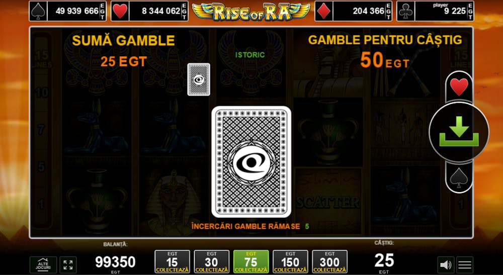 Funcția Gamble a jocului Rise of Ra.