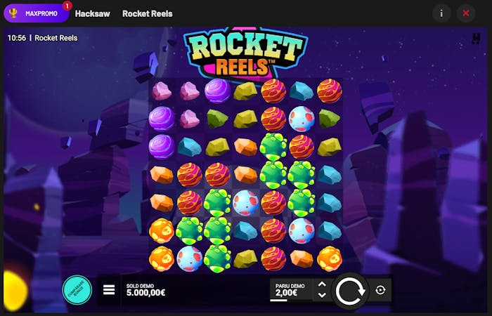 Captură dintr-o sesiune de joc gratuit Rocket Reels la Maxbet casino