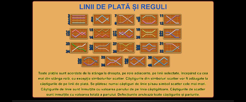 Cele 40 de linii de plată de la slotul Egypt Sky.
