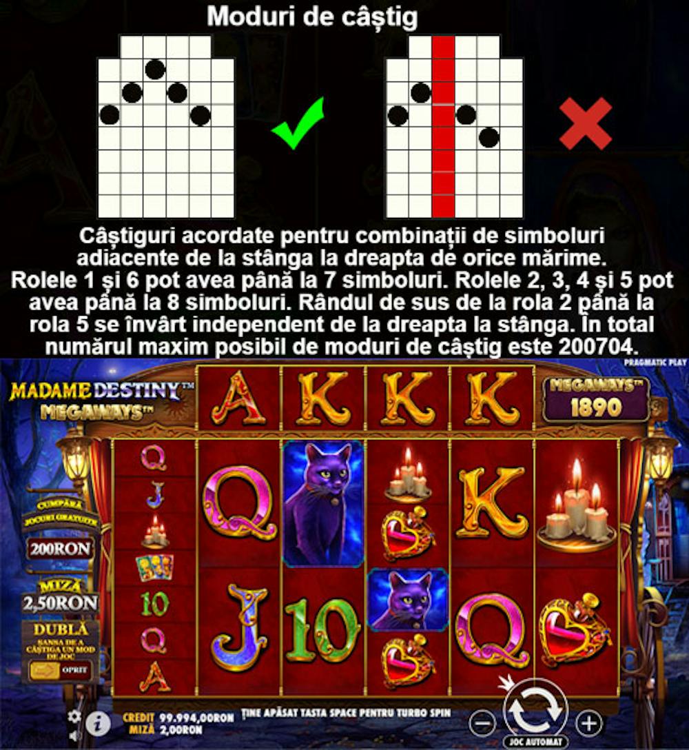 Moduri în care poți câștiga la slotul Madame Destiny Megaways.