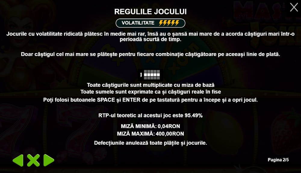 Volatilitatea și regulile jocului Master Joker.