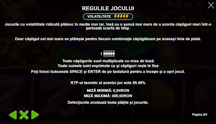 Volatilitatea și regulile jocului Master Joker.