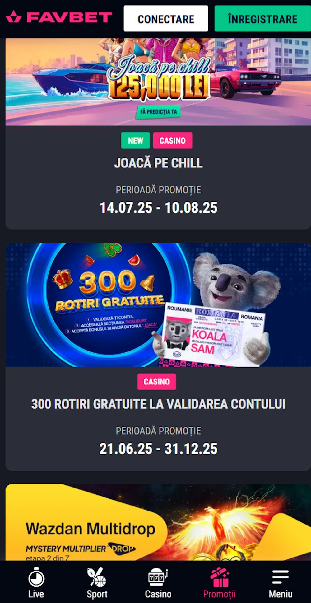 Prima ofertă fără cod promo Favbet pe care o poți lua după înregistrare.