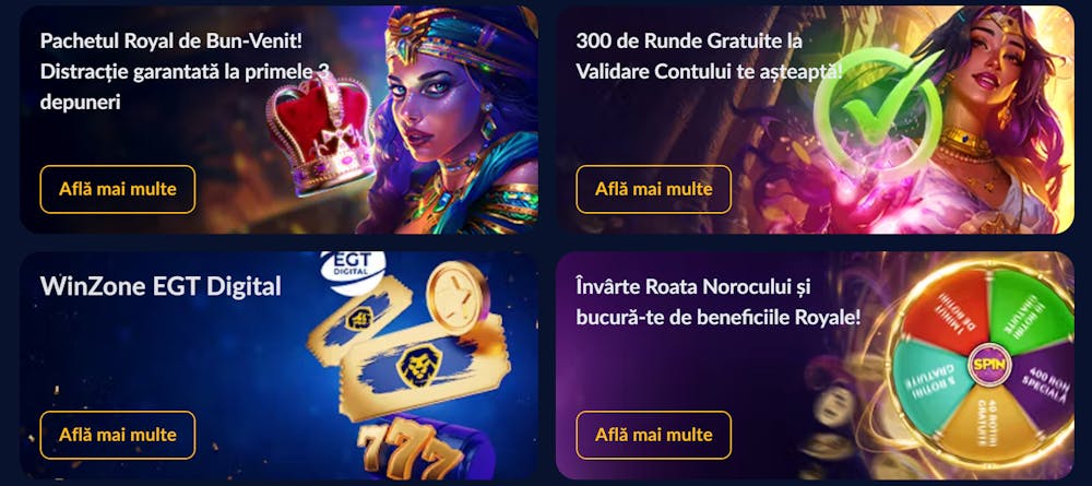 Toate ofertele pe care le poți activa fără cod bonus Royal casino azi.