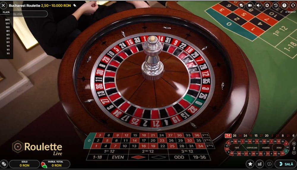 Exemplu de ruletă live cu dealer la un cazino online.