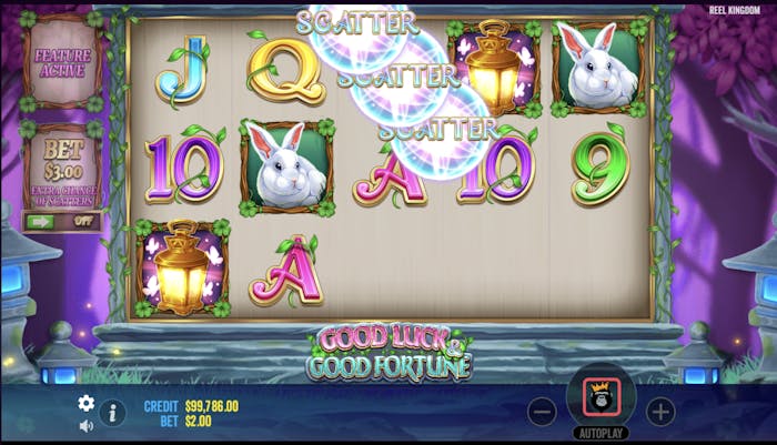 Trei scattere Good Luck & Good Fortune activează 10 rotiri gratuite.