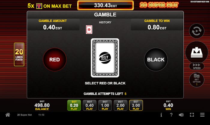 Funcția Gamble 20 Super Hot.