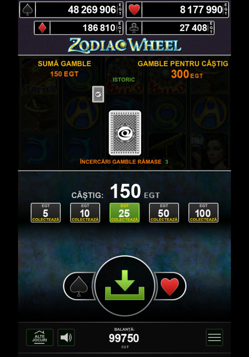 Funcția Gamble la slotul Zodiac Wheel.