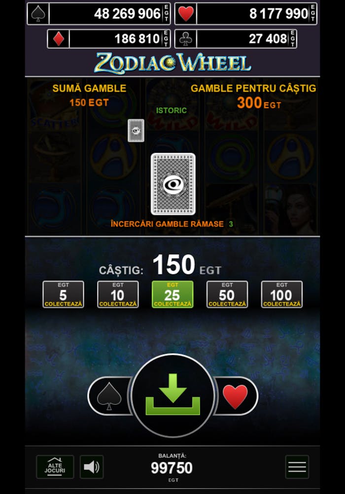 Funcția Gamble la slotul Zodiac Wheel.