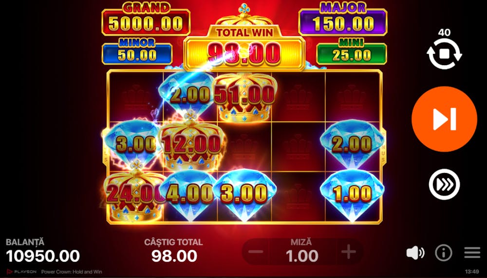 Scatter și funcții bonus la Power Crown.