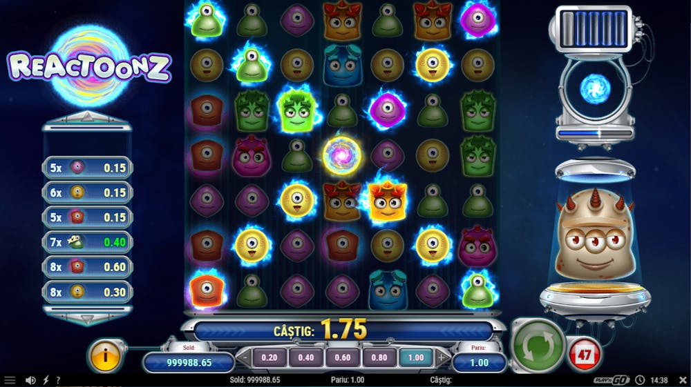 Scatter și funcții bonus la slotul Reactoonz.