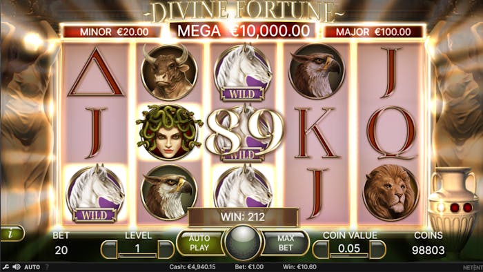 Rundă Wild câștigătoare la Divine Fortune.