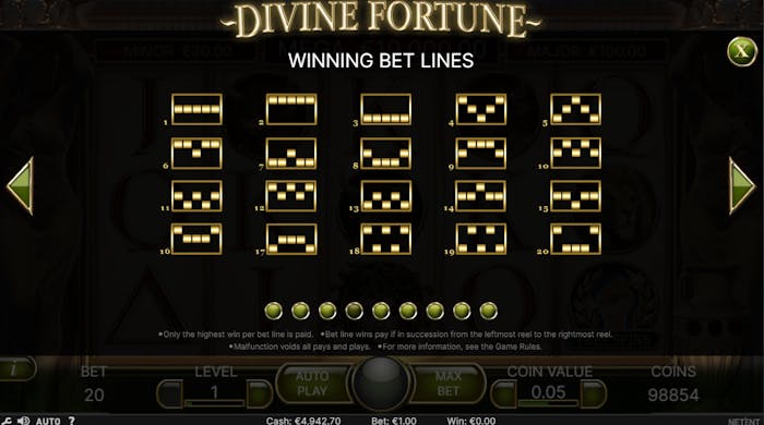 Divine Fortune are 20 de linii de plată.