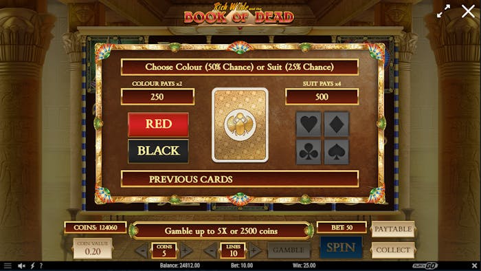 Funcția Gamble de la slotul Book of Dead.