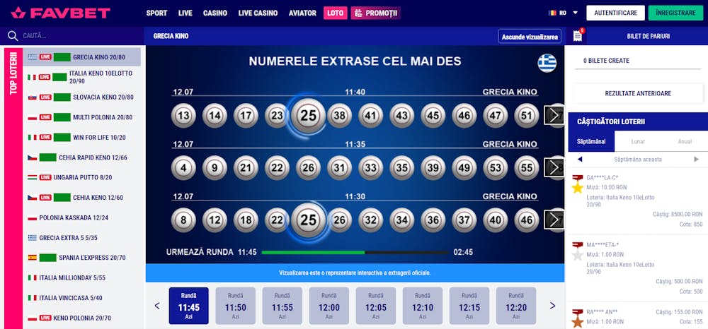 Extrageri loto disponibile la cazinoul Favbet.