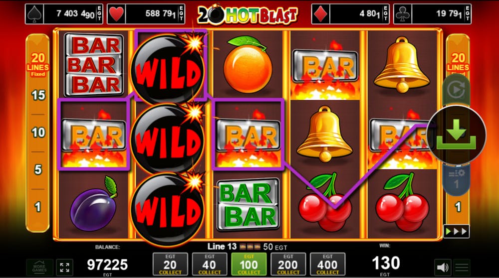 Simbolul Wild la slotul 20 Hot Blast.