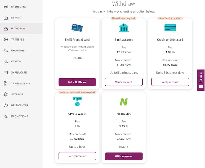 skrill retragere taxe