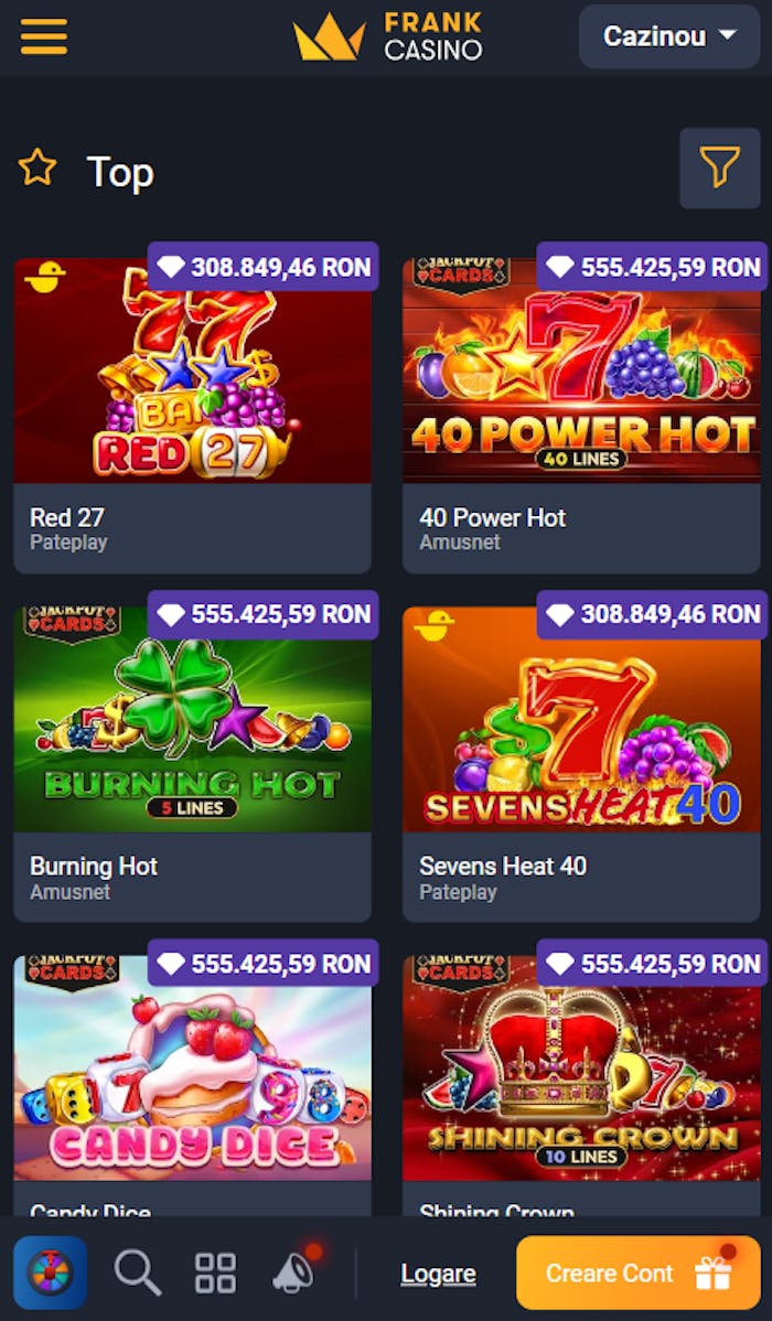 Selecția de jocuri cu cele mai bune Frank Casino review de azi.  