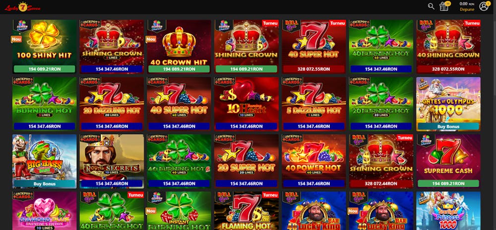 Selecție de păcănele la Lucky Seven Casino.