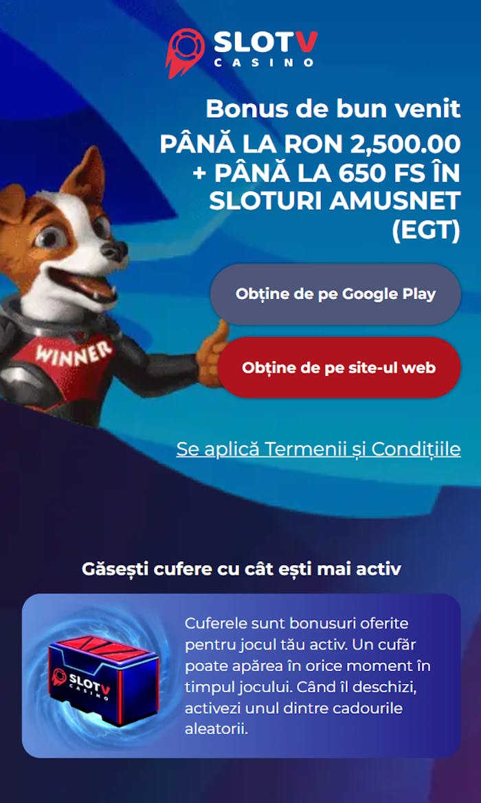 Pachet de bun venit fără cod bonus SlotV disponibil pentru jucători noi.