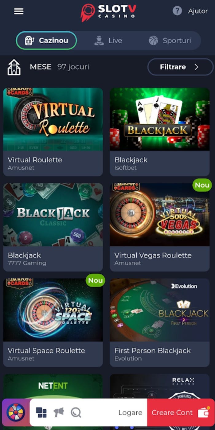 SlotV RO jocuri de masă clasice de ruletă și blackjack.