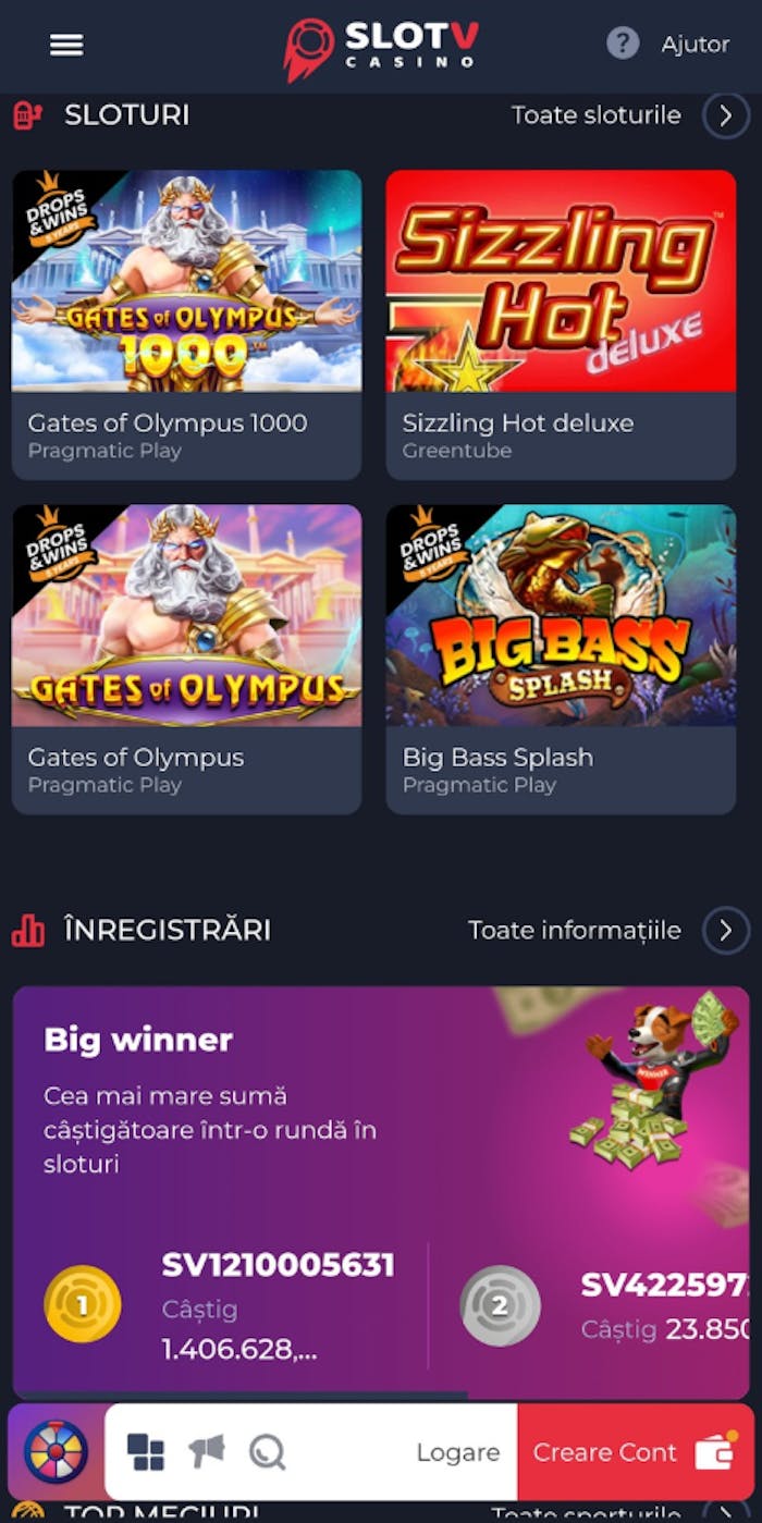 Exemplu de jocuri și câștiguri încasate pe SlotV casino România de peste 1 milion de RON.