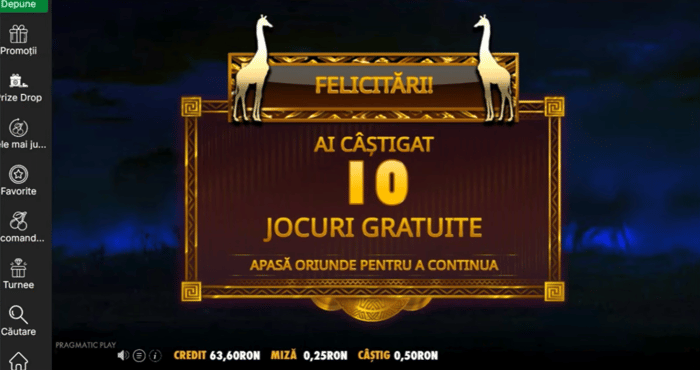 Speciala cu 10 rotiri gratuite la The Hot Safari slot de la Pragmatic cu posibilitate de retrigger.