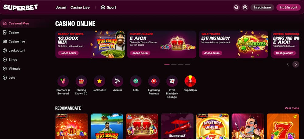 Noul design al paginii casino Superbet.