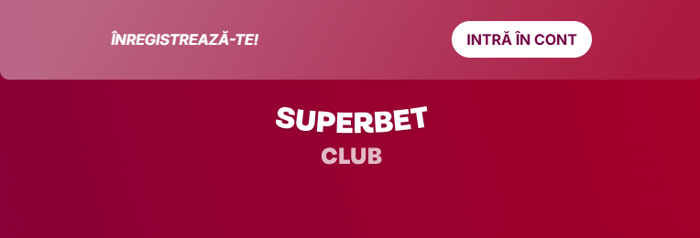 Pagina din față Superbet Club România cu înregistrare sau logare directă în cont.