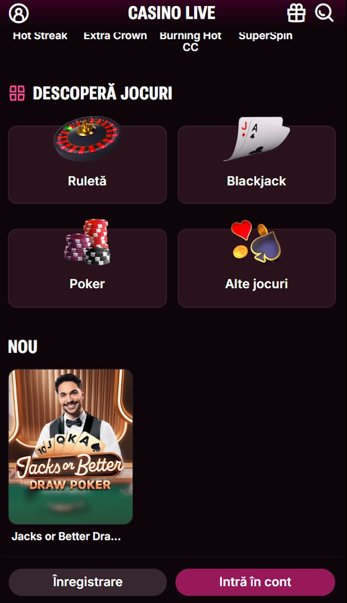 Casino online Superbet cu jocuri de masă live de ruletă, poker și blackjack,