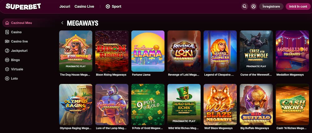 O parte din categoria de păcănele Megaways de la Superbet.