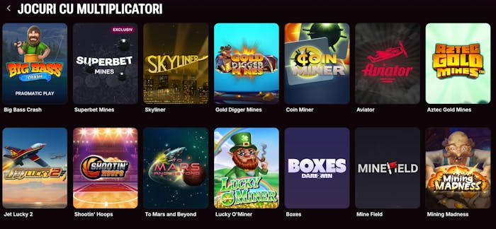 O parte dintre jocurile cu multiplicatori de la Superbet.