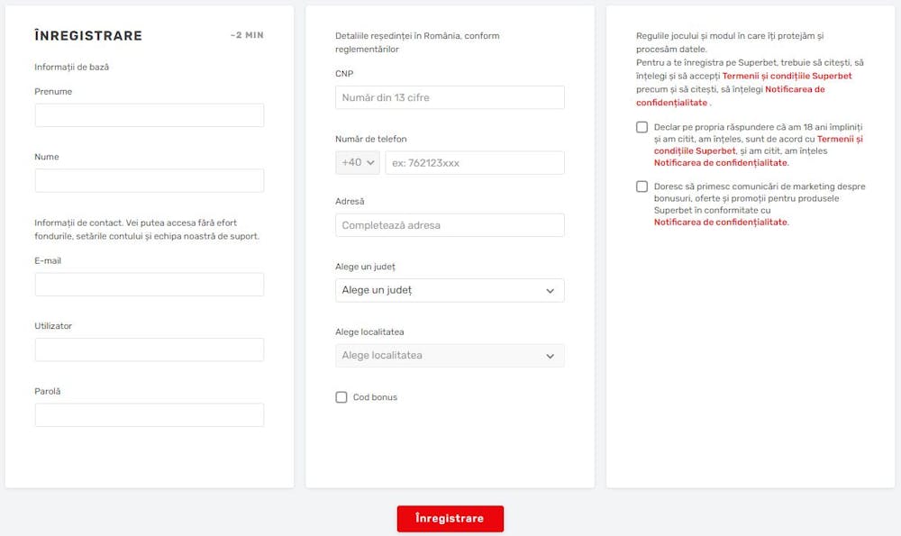 Pașii de înregistrare la cazinoul Superbet.