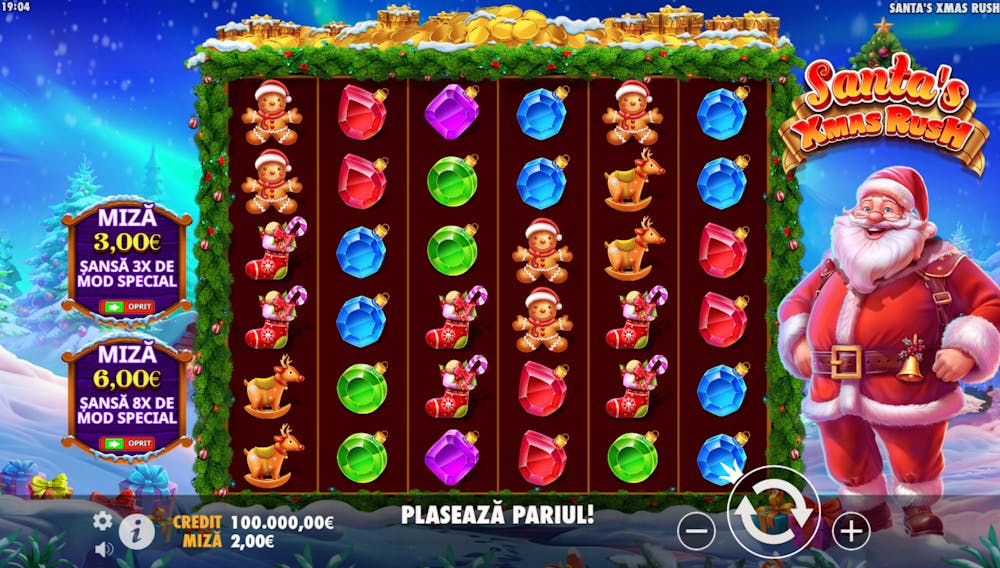 Santa’s Xmas Rush de la Pragmatic Play care are ca temă Crăciunul.